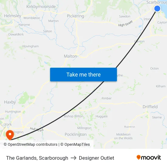 The Garlands, Scarborough to Designer Outlet map