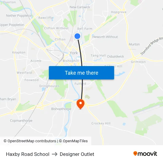 Haxby Road School to Designer Outlet map