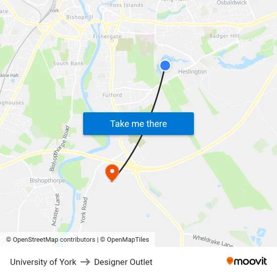 University of York to Designer Outlet map