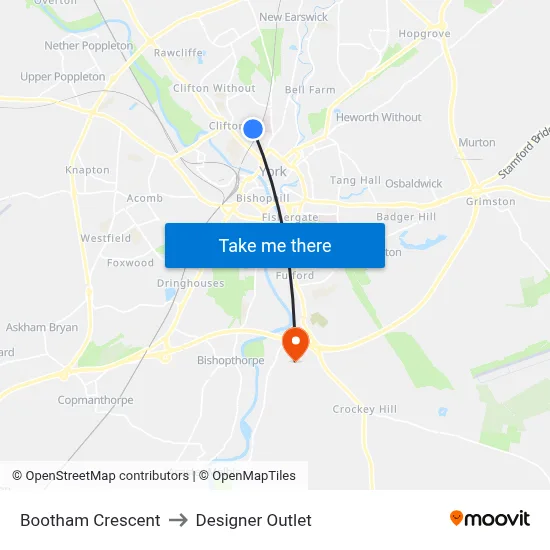 Bootham Crescent to Designer Outlet map
