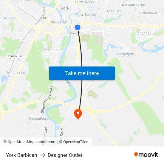 York Barbican to Designer Outlet map