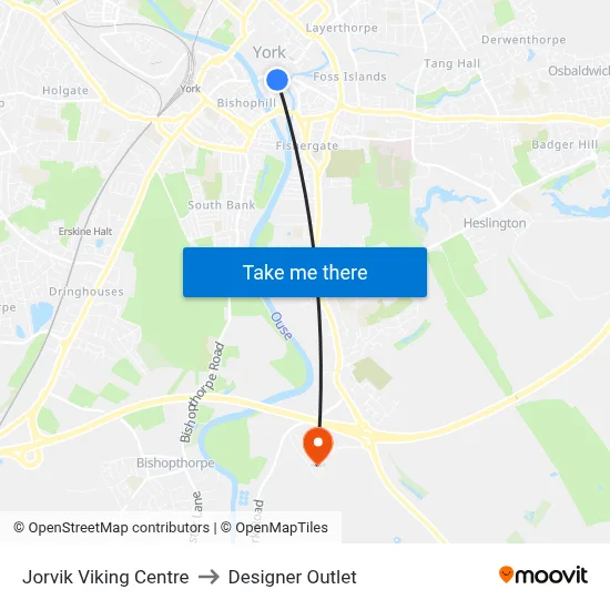Jorvik Viking Centre to Designer Outlet map