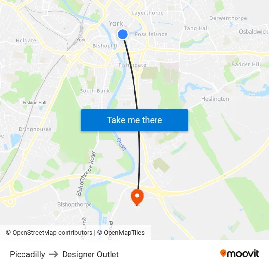Piccadilly to Designer Outlet map