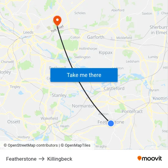 Featherstone to Killingbeck map