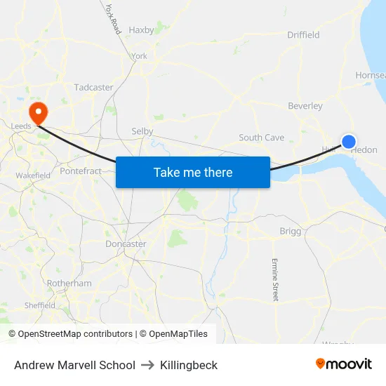 Andrew Marvell School to Killingbeck map
