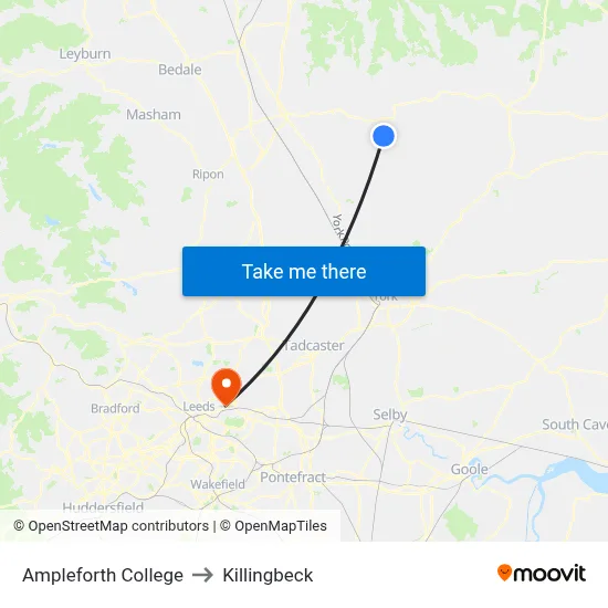 Ampleforth College to Killingbeck map