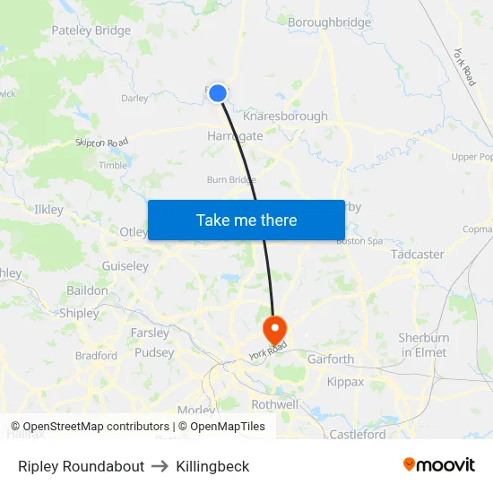 Ripley Roundabout to Killingbeck map