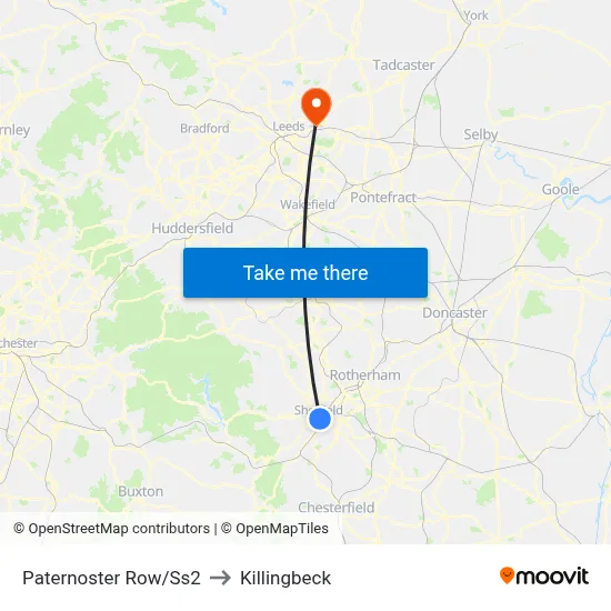 Paternoster Row/Ss2 to Killingbeck map