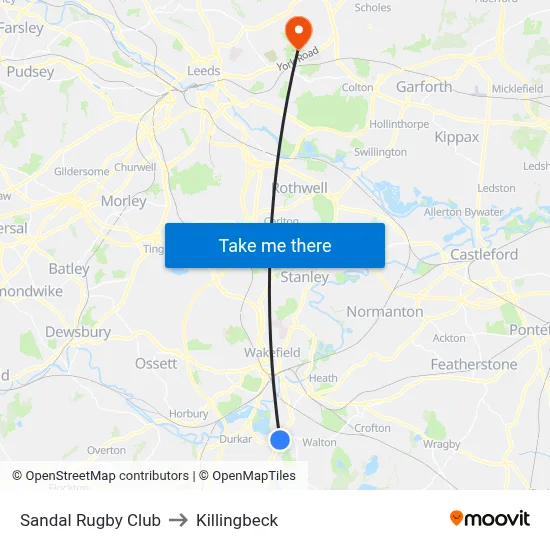 Sandal Rugby Club to Killingbeck map