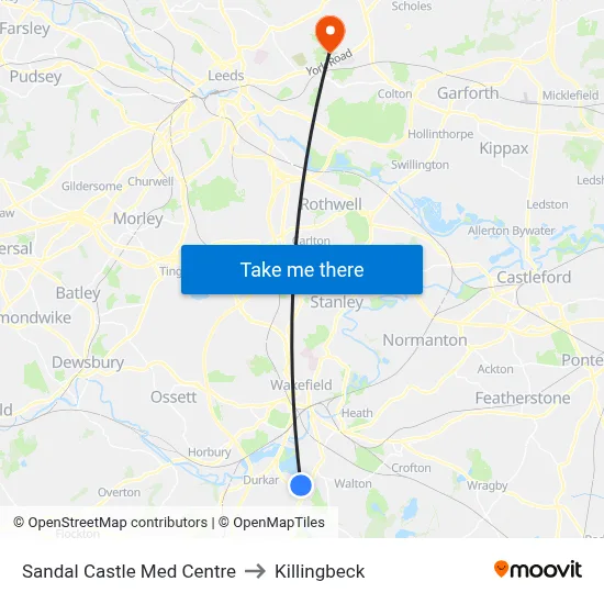 Sandal Castle Med Centre to Killingbeck map
