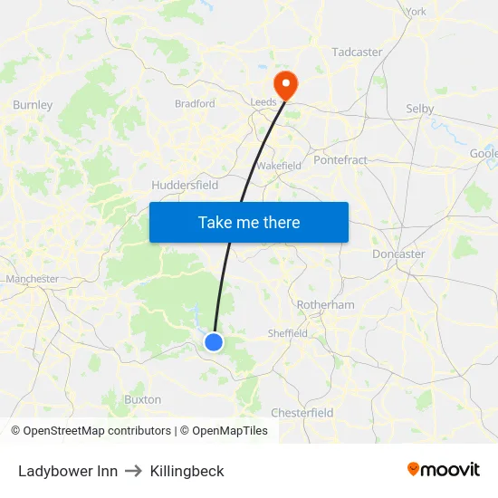 Ladybower Inn to Killingbeck map