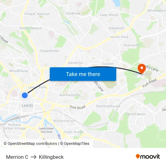 Merrion C to Killingbeck map