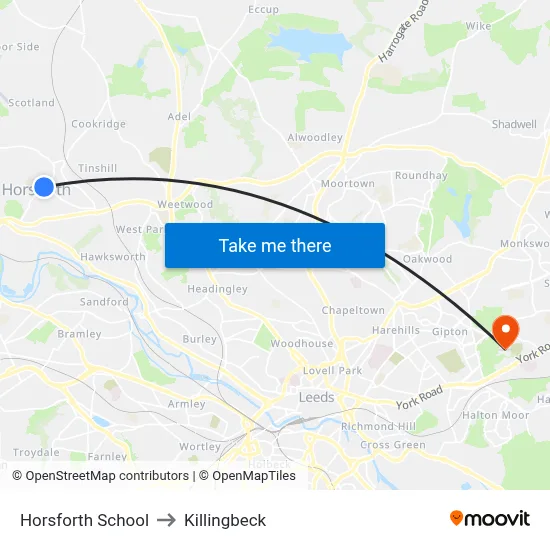 Horsforth School to Killingbeck map
