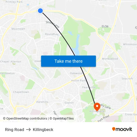 Ring Road to Killingbeck map