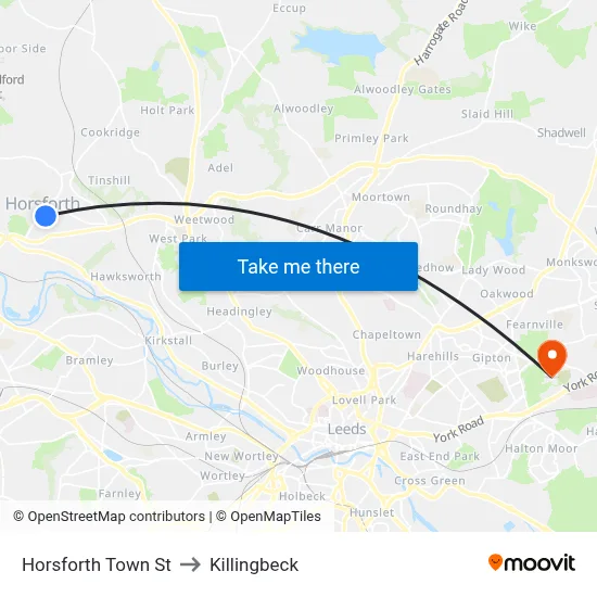 Horsforth Town St to Killingbeck map