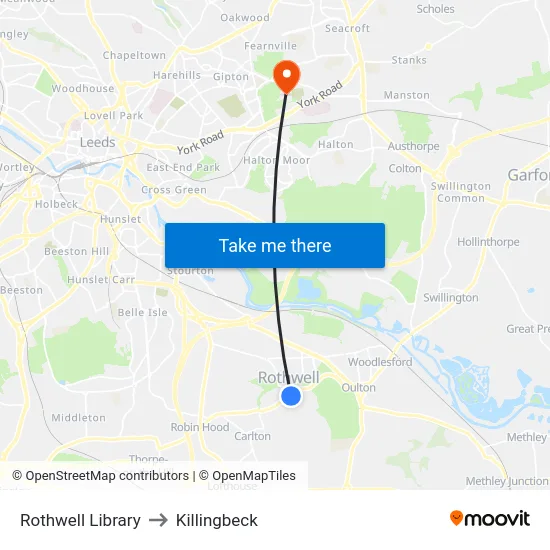 Rothwell Library to Killingbeck map