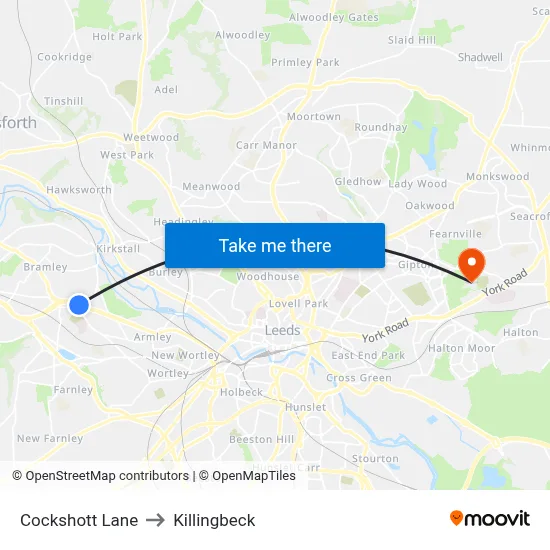 Cockshott Lane to Killingbeck map