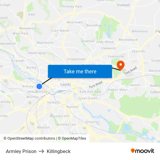 Armley Prison to Killingbeck map