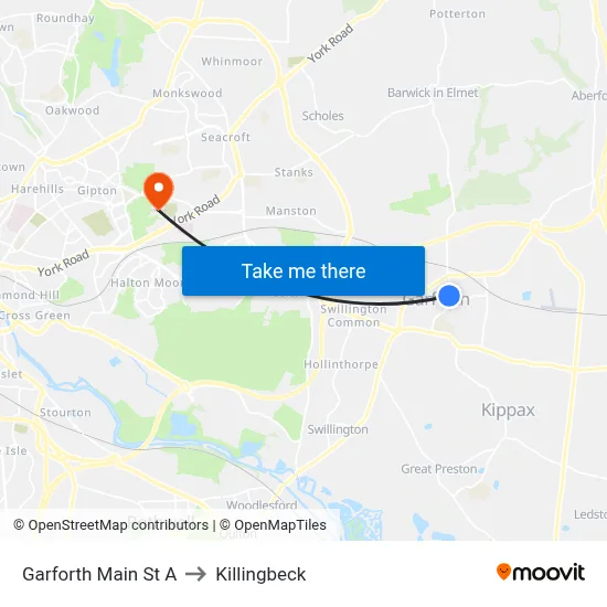 Garforth Main St A to Killingbeck map