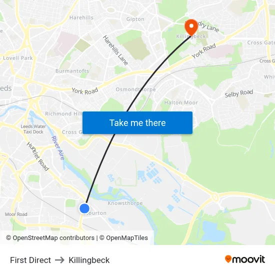 First Direct to Killingbeck map