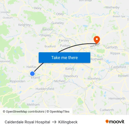 Calderdale Royal Hospital to Killingbeck map