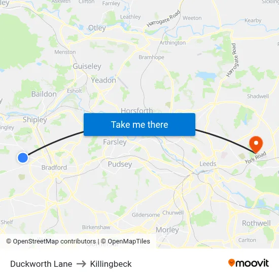 Duckworth Lane to Killingbeck map