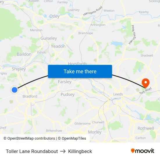 Toller Lane Roundabout to Killingbeck map