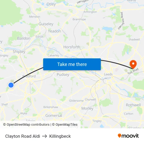 Clayton Road Aldi to Killingbeck map