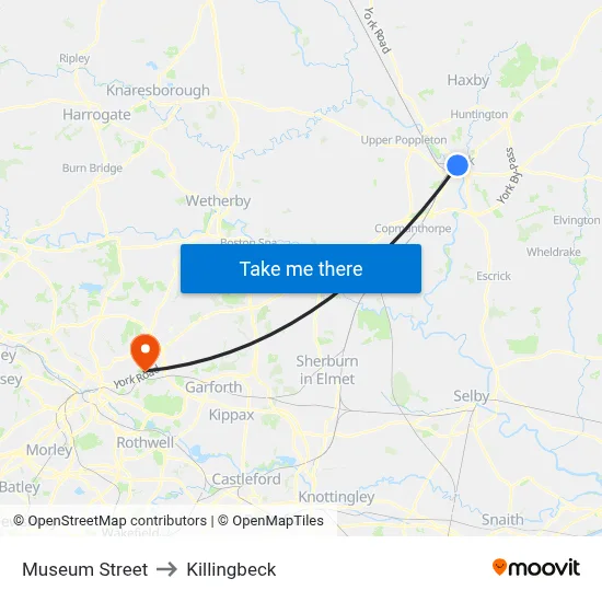 Museum Street to Killingbeck map