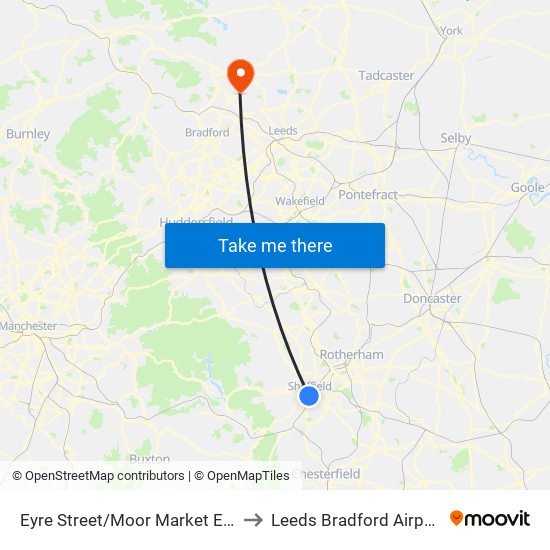 Eyre Street/Moor Market Es3 to Leeds Bradford Airport map