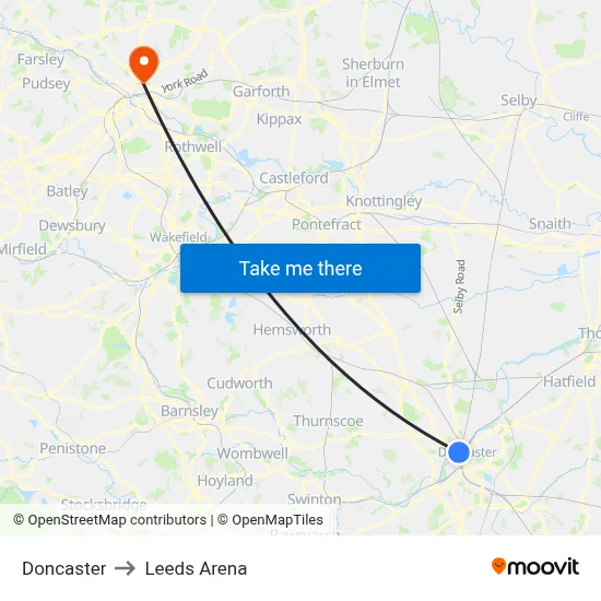 Doncaster to Leeds Arena map