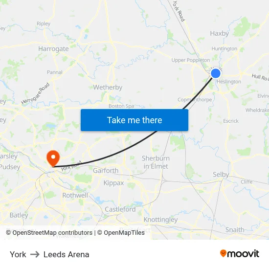 York to Leeds Arena map