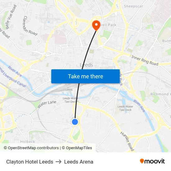 Clayton Hotel Leeds to Leeds Arena map