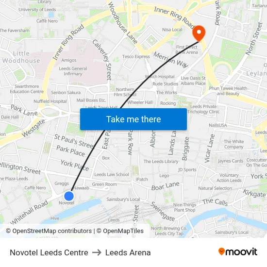 Novotel Leeds Centre to Leeds Arena map