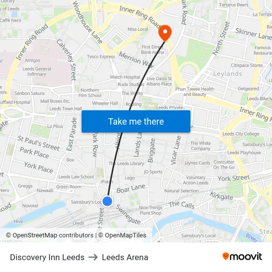 Discovery Inn Leeds to Leeds Arena map