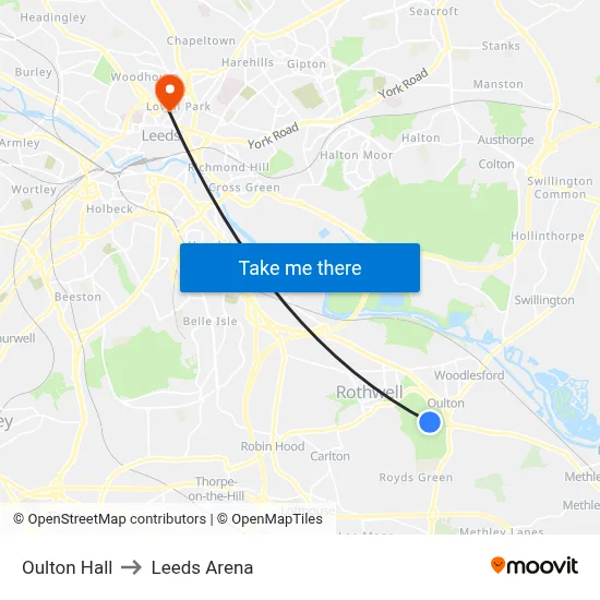Oulton Hall to Leeds Arena map