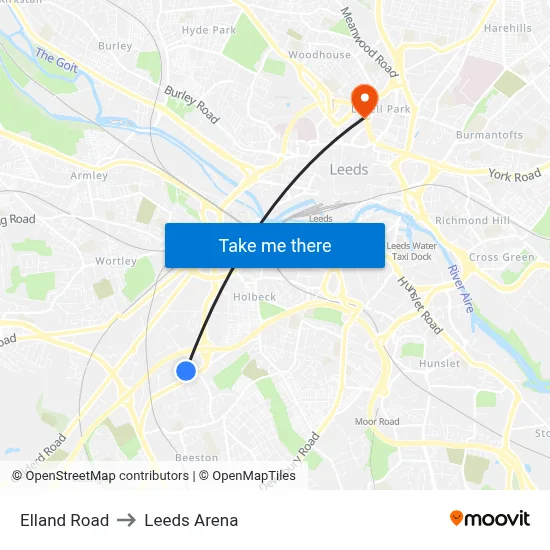 Elland Road to Leeds Arena map