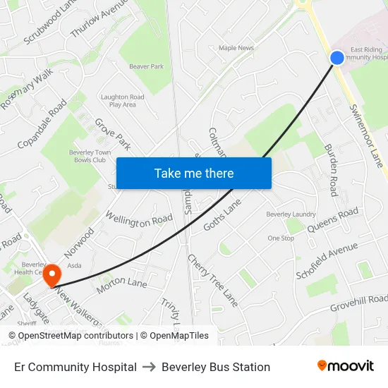 Er Community Hospital to Beverley Bus Station map