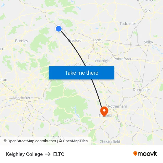 Keighley College to ELTC map