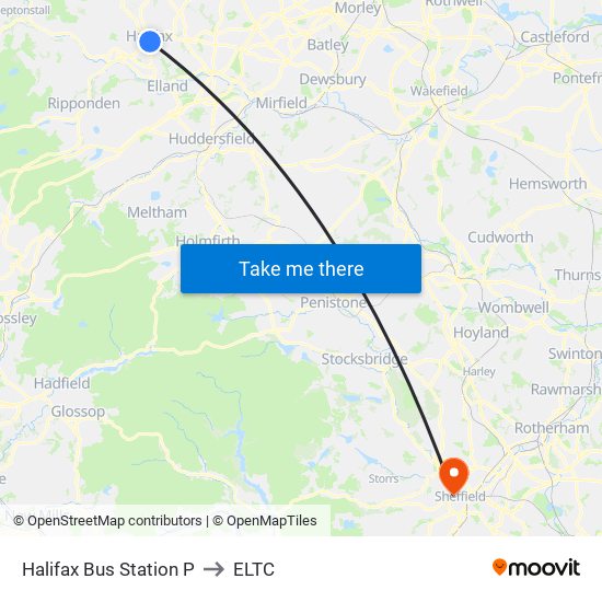 Halifax Bus Station P to ELTC map
