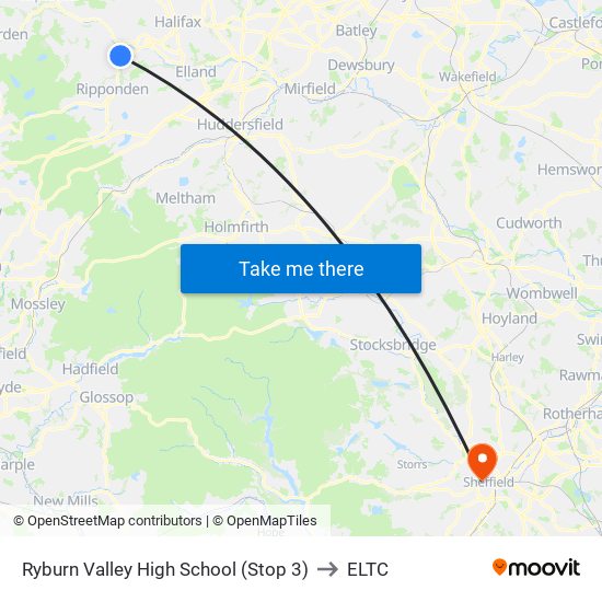 Ryburn Valley High School (Stop 3) to ELTC map