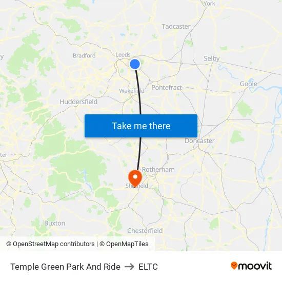 Temple Green Park And Ride to ELTC map