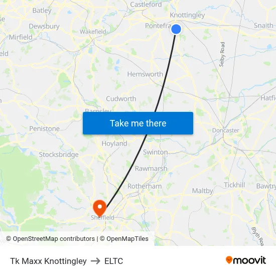 Tk Maxx Knottingley to ELTC map