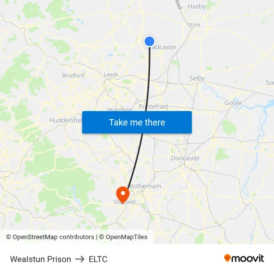 Wealstun Prison to ELTC map