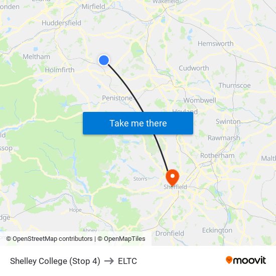 Shelley College (Stop 4) to ELTC map