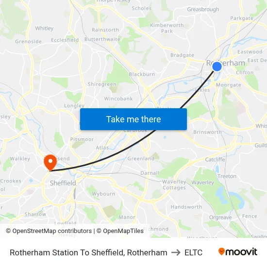 Rotherham Station To Sheffield, Rotherham to ELTC map