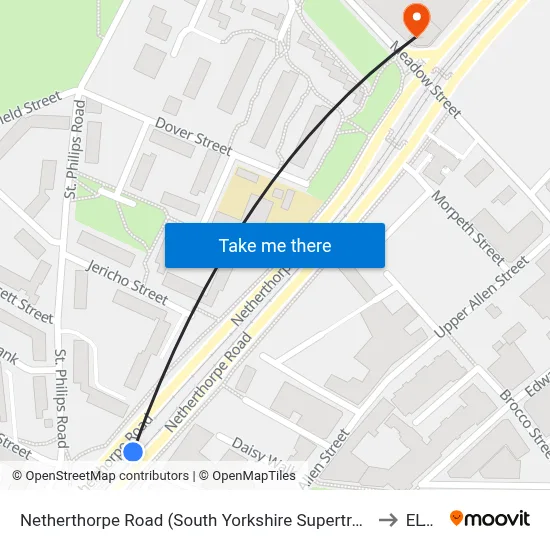 Netherthorpe Road (South Yorkshire Supertram) to ELTC map