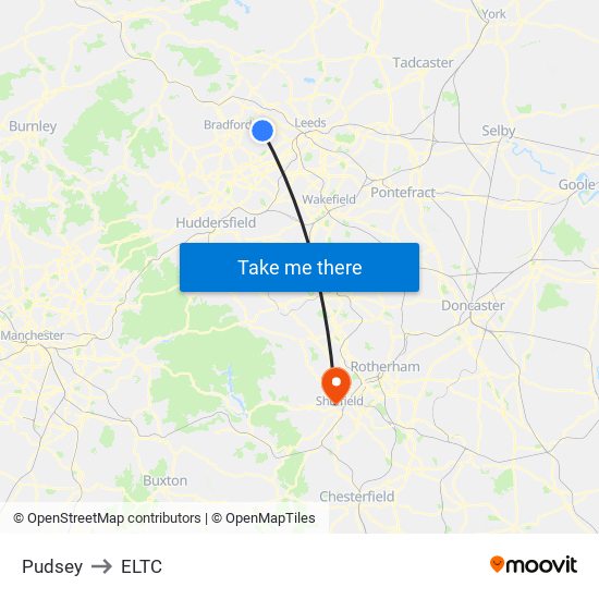 Pudsey to ELTC map