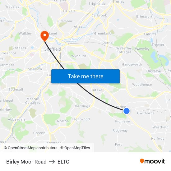 Birley Moor Road to ELTC map