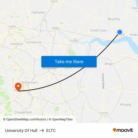 University Of Hull to ELTC map
